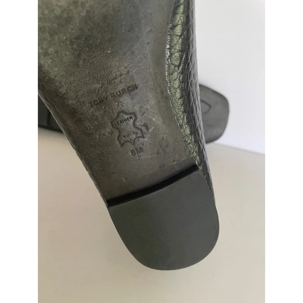 Tory Burch Georgia Black Croc Embossed Leather Square Toe Ballet Flats Career 8M